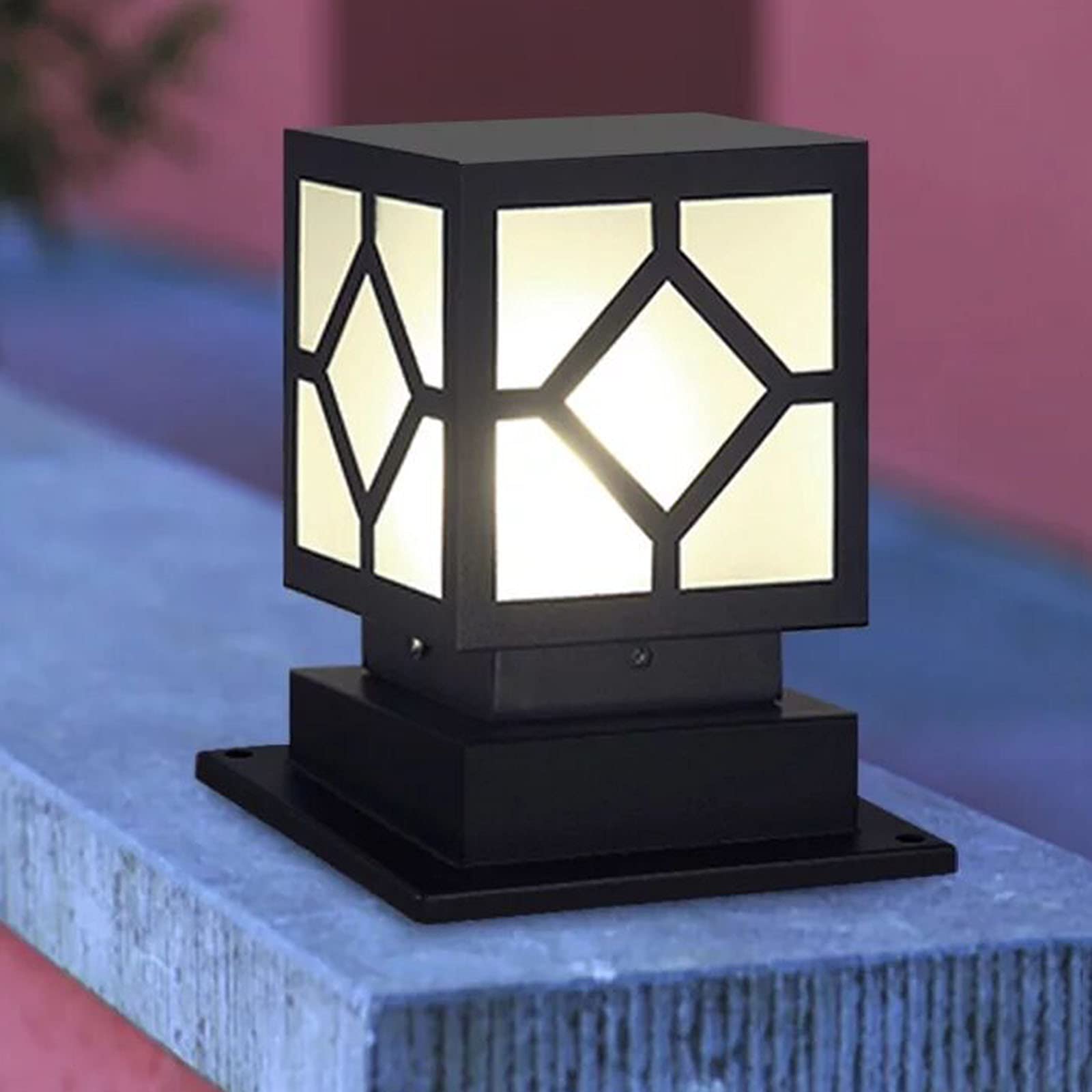 HGTYU Outdoor Gate Lights Pillar Lantern IP65 Waterproof Post Cap Lights Black Die-cast Aluminum Column Lamp Simple Landscape Deck Patio Lawn Floor Lamp
