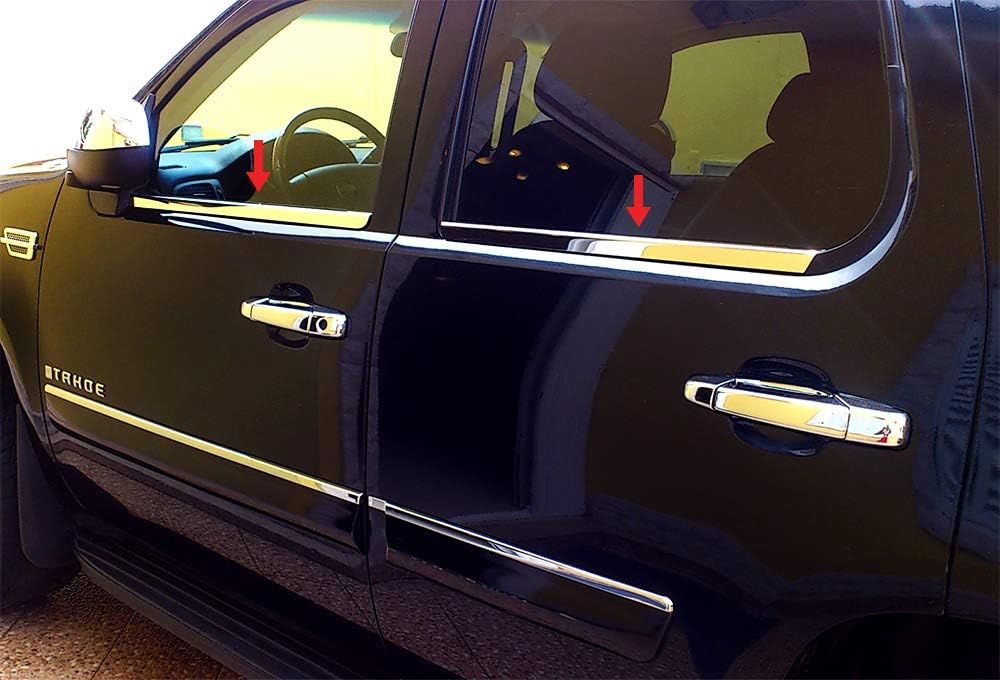 MaxMate Made in USA! Compatible with 2007-2014 Chevy Tahoe 4PC Stainless Steel Chrome Window Sill Trim Overlay