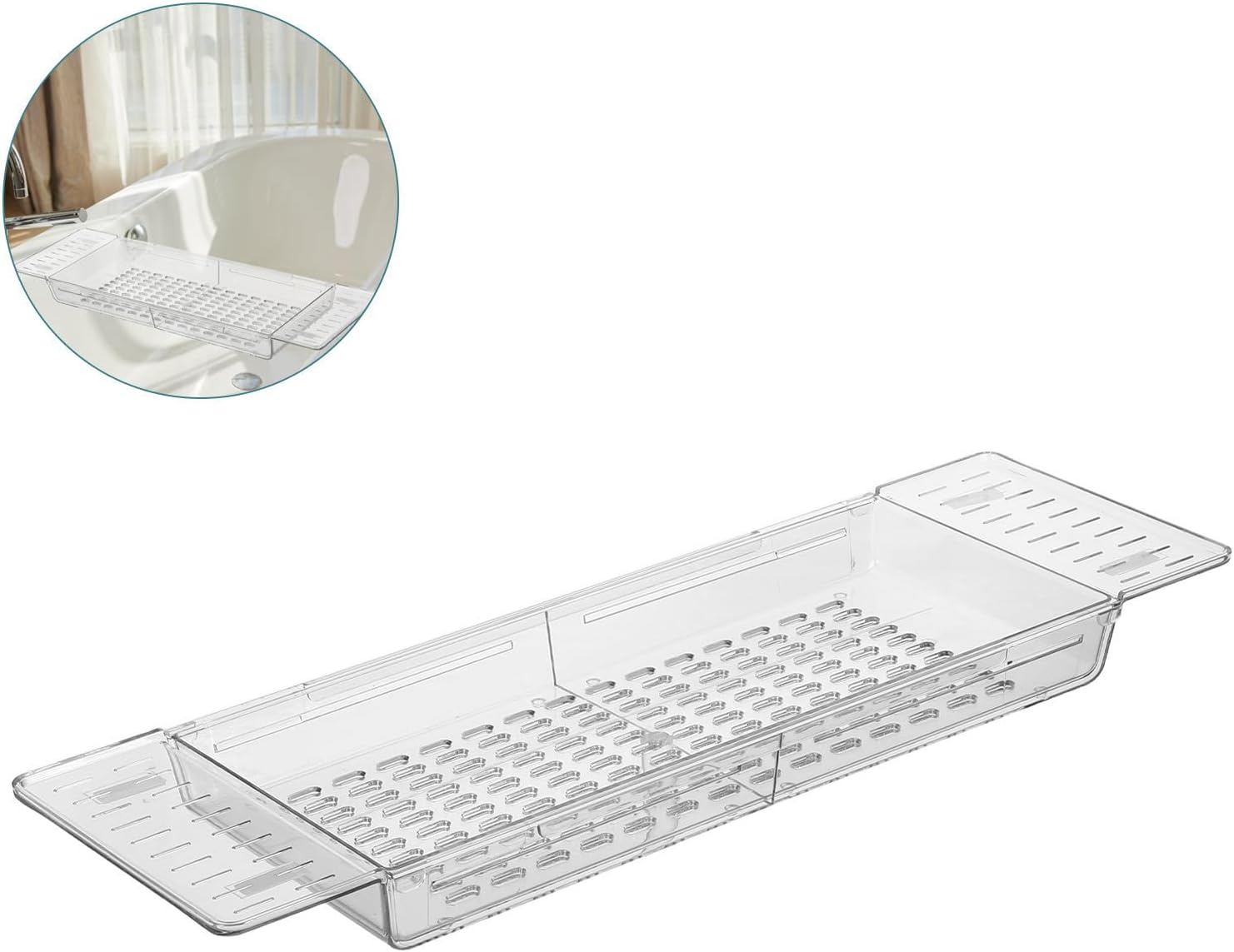 Expandable Drain Bathtub Tray Pet Multifunctional Storage Rack | Rectangular Design, Lightweight and Space Saving, Travel and Spa Use, Women-focused Organizer for Candles, Towels, Books,