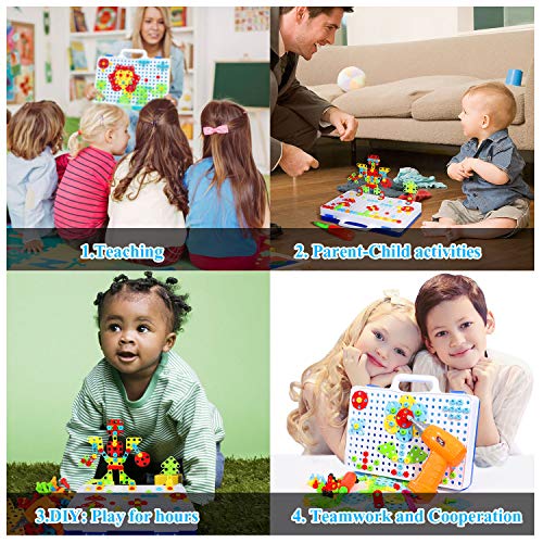 237 Pieces Electric DIY Drill Educational Set, STEM Learning Toys, 3D Construction Engineering Building Blocks for Boys and Girls Ages 3 4 5 6 7 8 9 10 Year Old, Creative Games and Fun