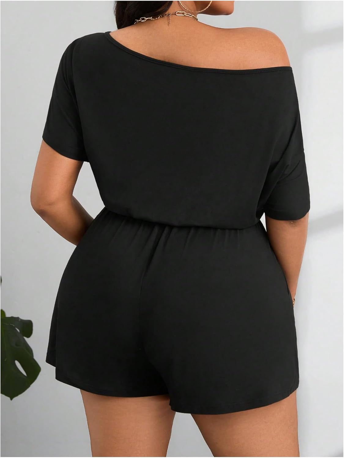 SOLY HUX Women's Plus Size Off The Shoulder Short Jumpsuits Summer Short Sleeve Rompers with Pocket - Image 2