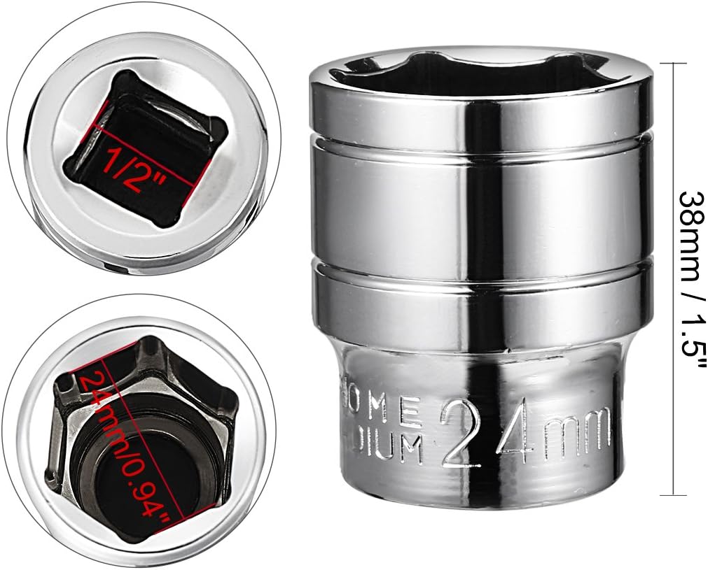 sourcing map 1/2-Inch Drive 24mm 6-Point Shallow Socket, Metric, Cr-V - Image 4