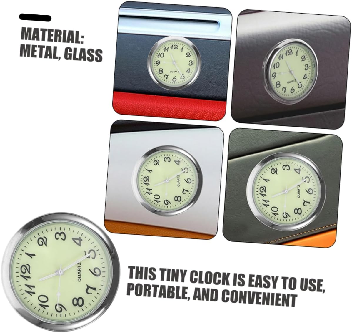 Mikinona 2pcs Car Clock Dashboard Bonding Clock Electronic Quartz Luminous Stick Design