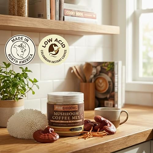 Miniatura 7 de Café orgánico de hongos - Melena de león, reishi y cordyceps - Apoya la energía y la claridad mental, sustituto del café, vitaminas del suplemento