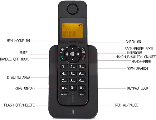 Miniatura 5 de BINOXY Teléfono de escritorio inalámbrico para uso doméstico y oficina, contestador automático de 1.9 GHz, identificación de llamadas parlantes