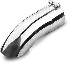 4 inch Inlet Curved Exhaust Tip, 4" Outlet 12" Overall Length Stainless Steel Turn Down Exhaust Tail Pipe, Bolt-On, Sleek Angle Cut, Polished Tailpipe, Silvery