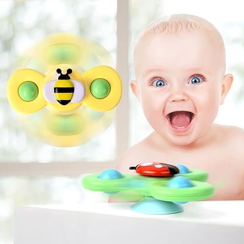 Vista 2 de 3PCS Suction Cup Spinner Toys for 1 2 Year Old Boys Spinning Toys Baby Toys 12-18 Months Sensory Toys for Toddlers 1-3 Easter Basket Stuffers Gifts
