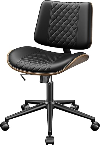 Miniatura 9 de Silla de oficina en casa con ruedas, silla de escritorio sin brazos, altura ajustable con soporte lumbar, rodillo giratorio, respaldo moderno de