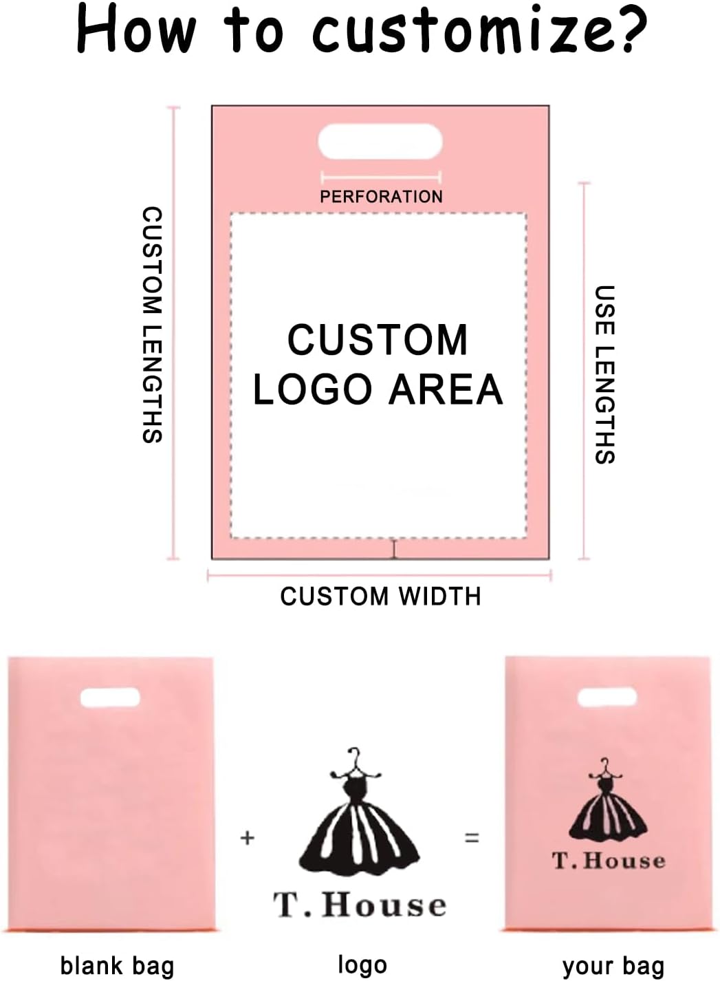 Custom Printed Plastic Shopping Bags, Personalized Plastic Bags with Full Color Logo, Black Merchandise Bag with Handle for Boutique, Business, Clothing, Gift (100) - Image 4