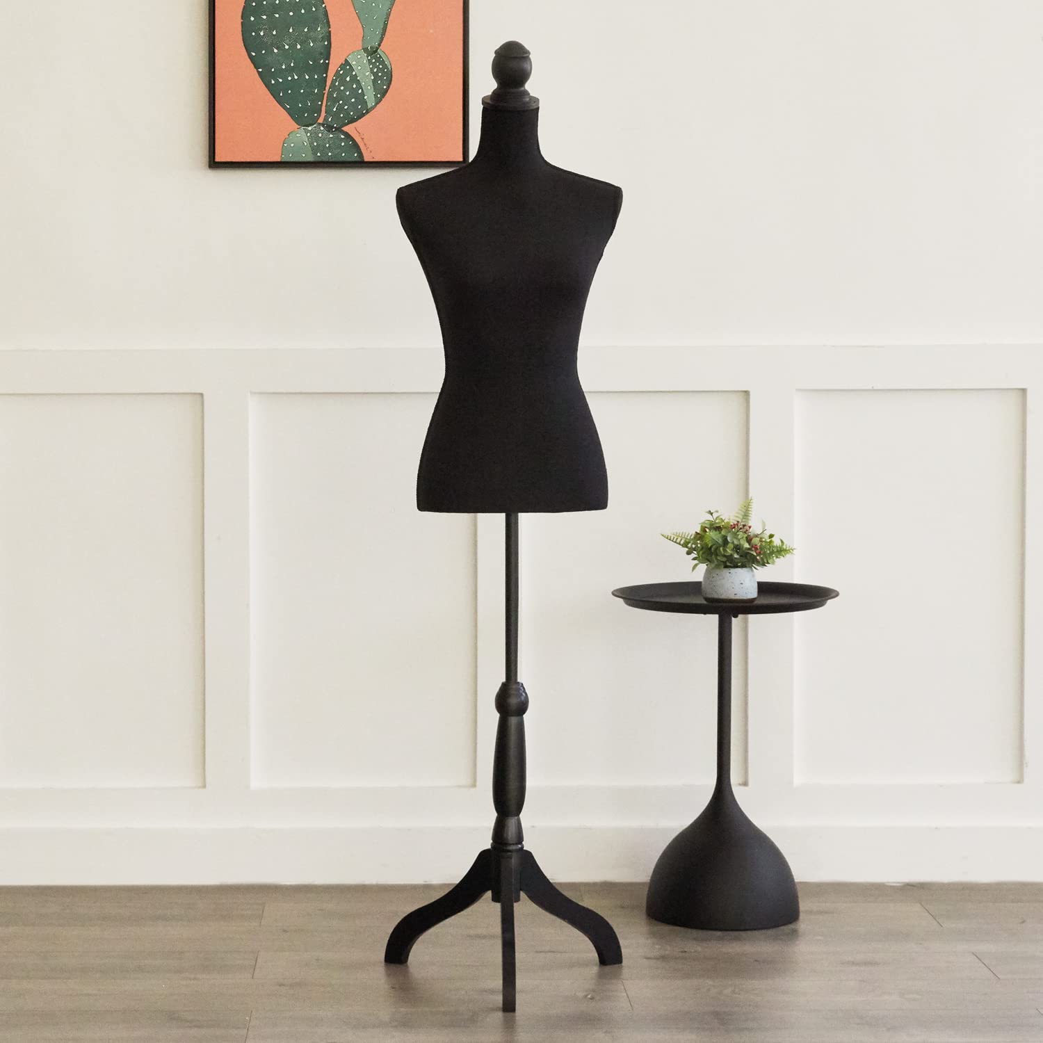 Female Mannequin Adjustable Dress Form-Large Torso Tripod Stand Display High Density Foam Portable Display Mannequin Adjustable Height Tripod Stand Base Style for Clothing Dress(Black)