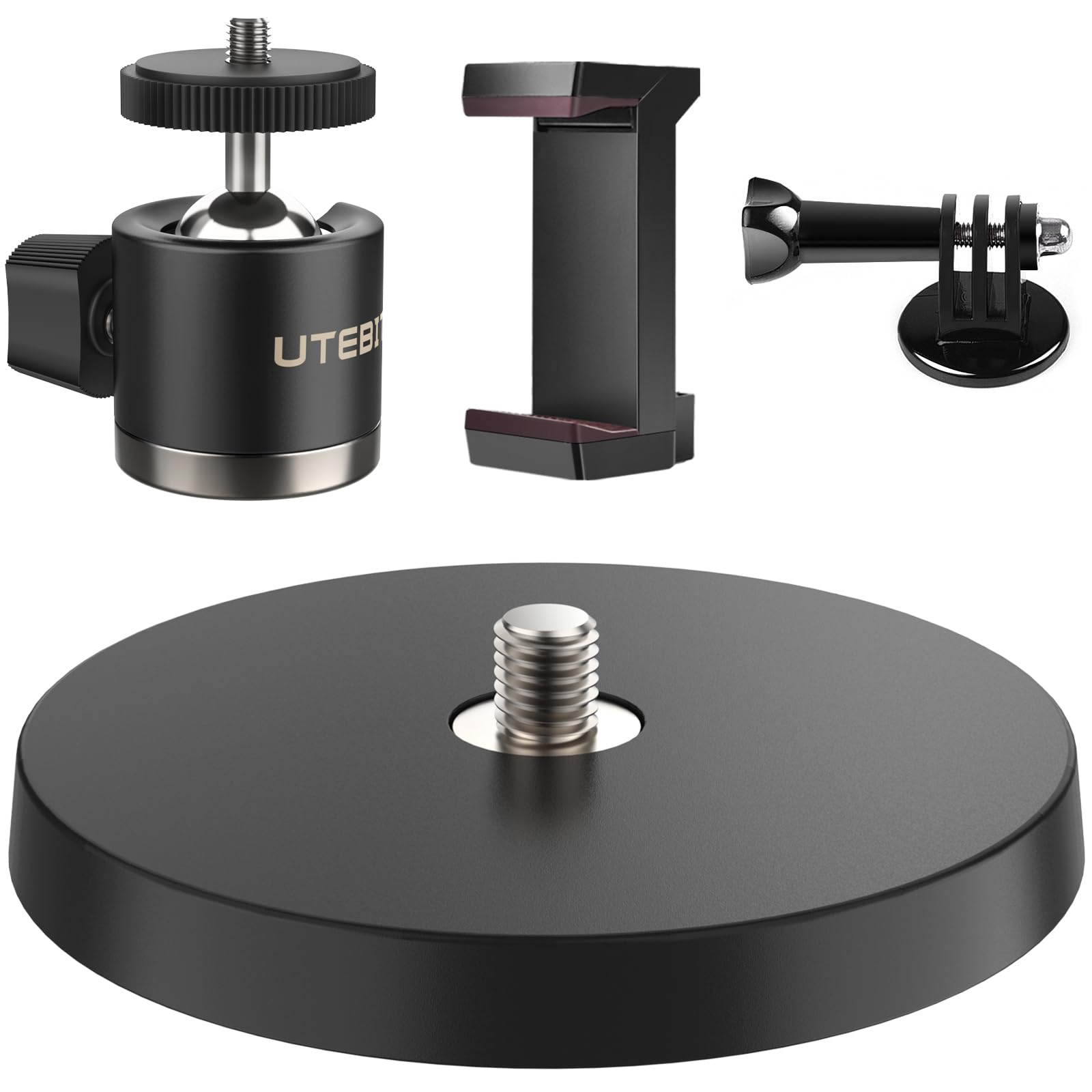 UTEBIT Magnetic Camera Mount for Action Camera, 66lb Strong Magnetic Mount with 360° Rotation Ball Head for Car or Magnetic Surfaces, Compatible with