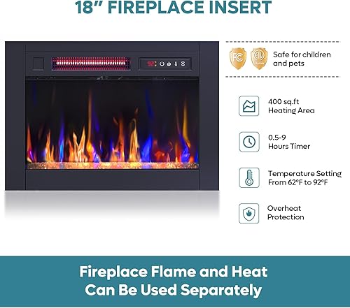 Miniatura 5 de Bestier Soporte moderno de TV con chimenea de 63 pulgadas para televisores de hasta 70 pulgadas, centro de entretenimiento LED con chimenea