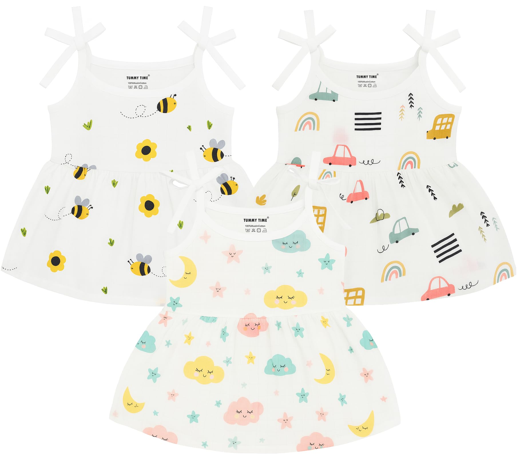 Muslin Knot Frock for Newborn Baby – White Printed, Sleeveless, Summer Wear for Baby | Muslin Soft Cotton Dress