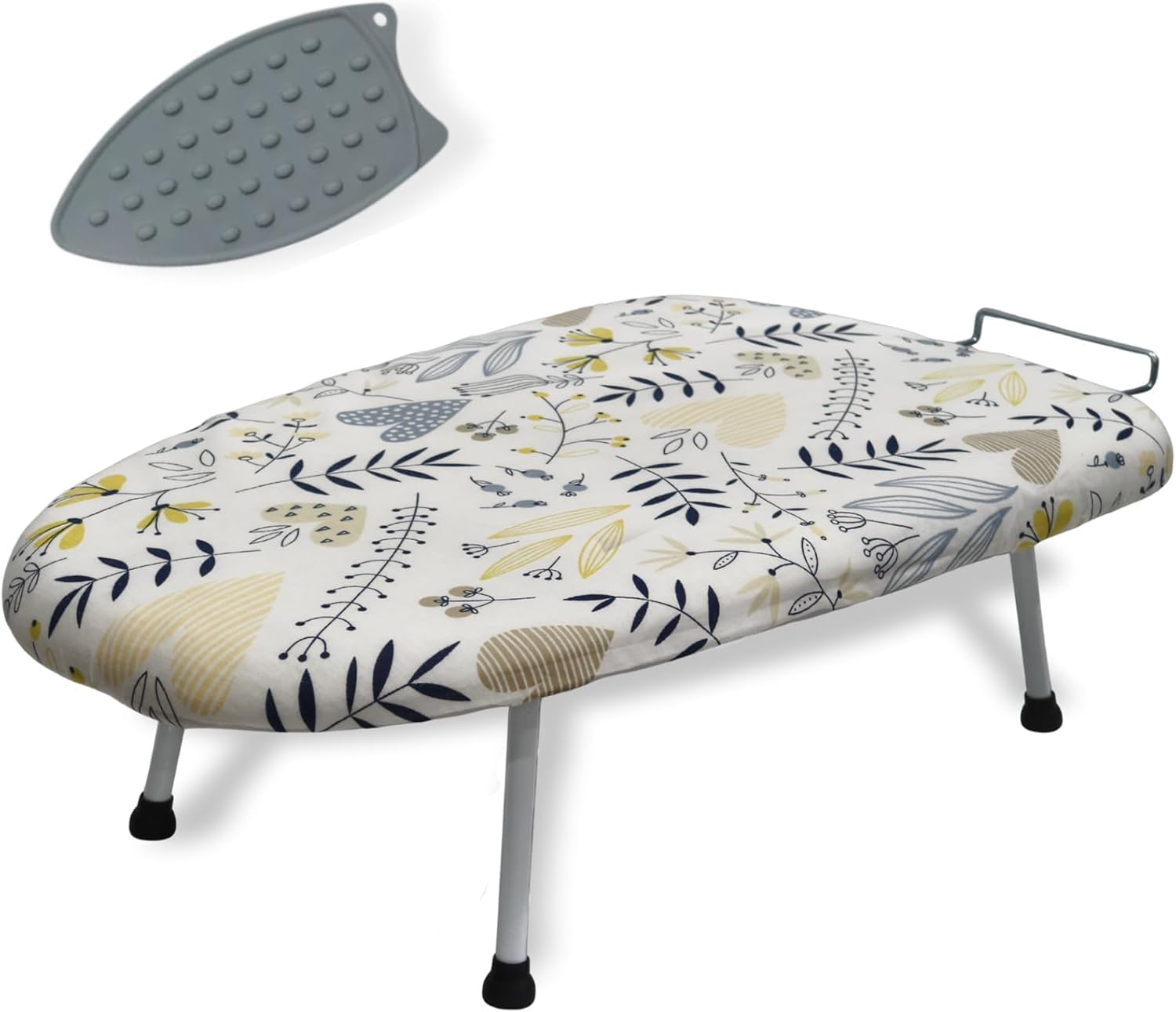 Thorkok Tabletop Ironing Boards, Small Ironing Board, Compact Portable with Silicone Iron Rest Mat, Space-Saving, For Home/Tabletop/Travel Use, 60 x 37 cm (Floral Pattern)