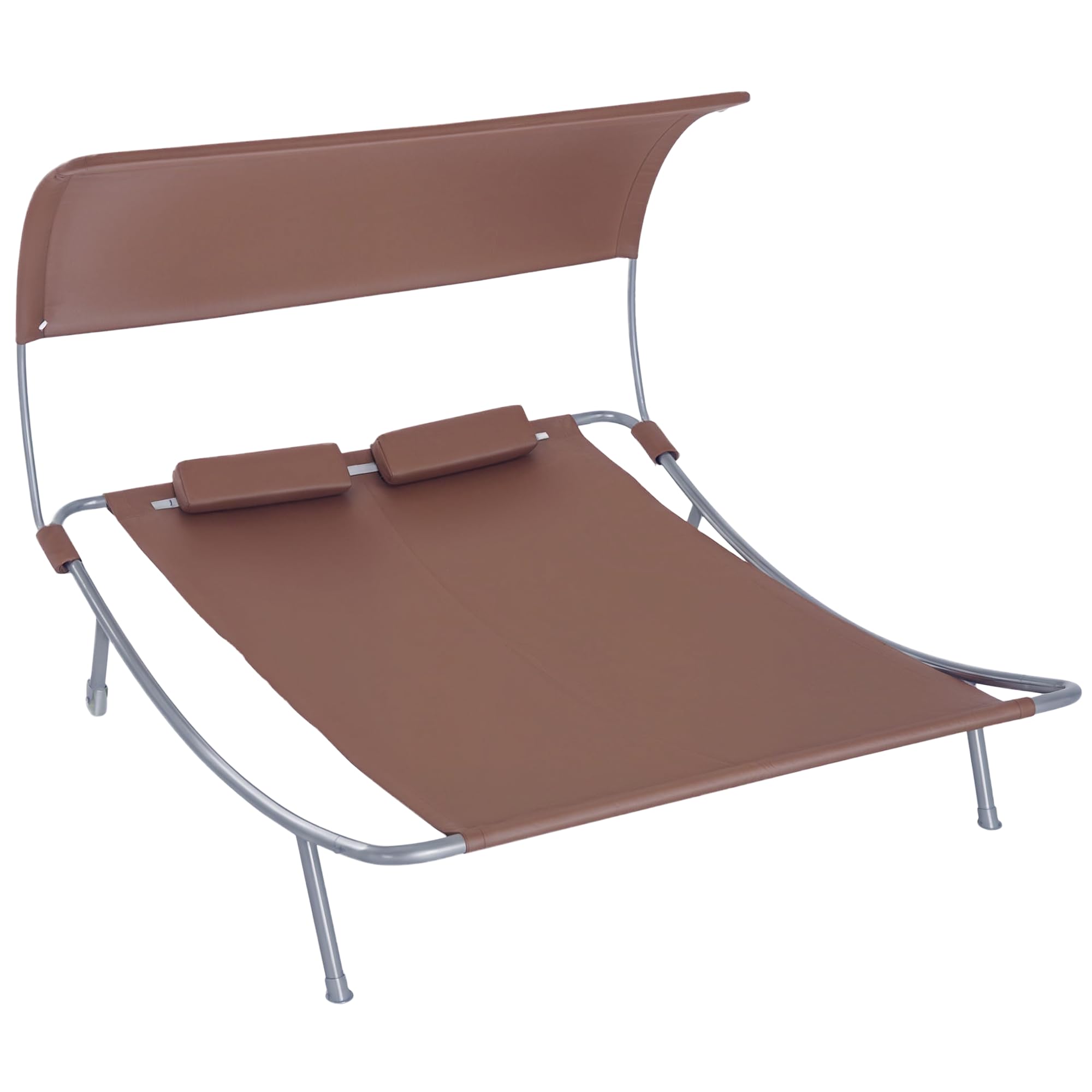 Outsunny Bain de Soleil 2 Places lit de Jardin Design Contemporain Toit réglable 2 roulettes 2 oreillers Acier époxy Polyester Marron foncé
