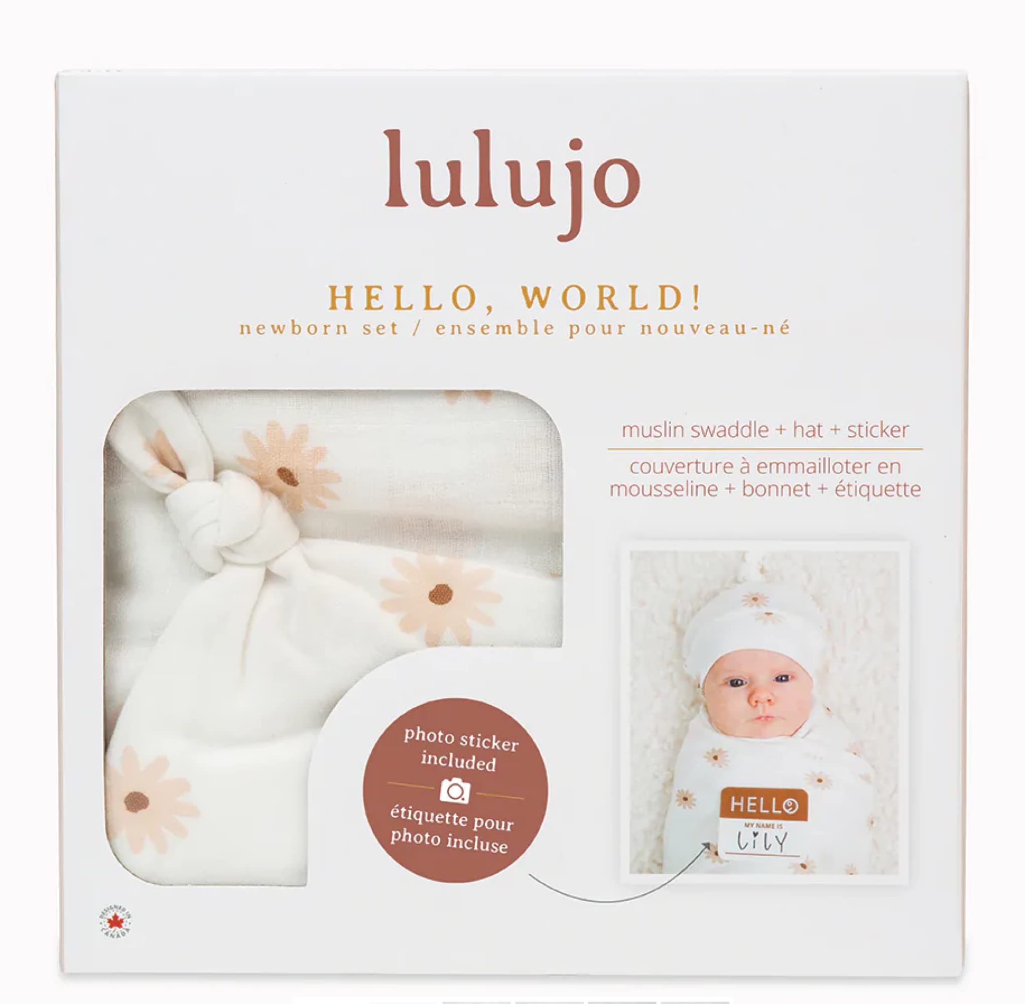 Lulujo Zestaw czapek i koców do przewijania ogłoszenia narodzin, unisex, najdelikatniejszy bambusowy, wiskozowy, muślinowy koc dla niemowląt, koc do przewijania, 119 x 119 cm, stokrotki