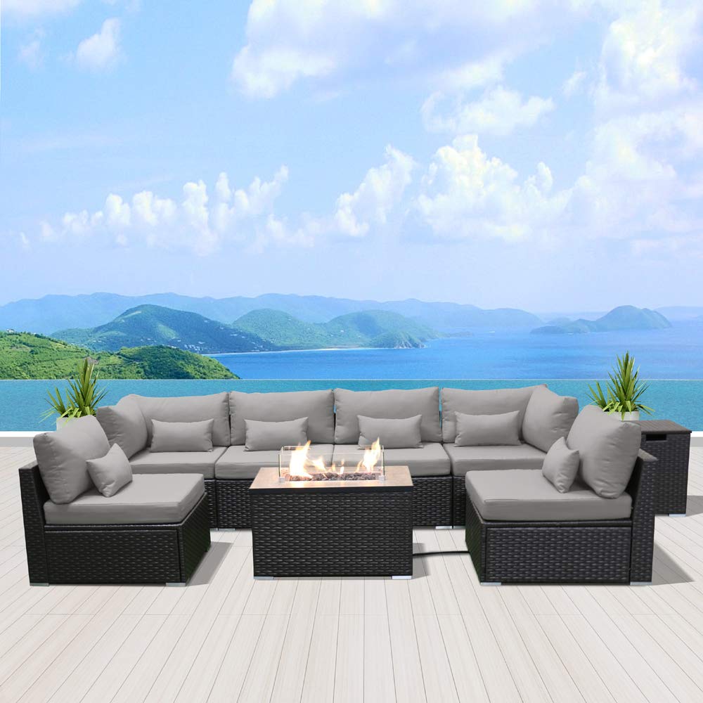 Buy DINELI Patio Furniture Sectional Sofa with Gas Fire Pit Table