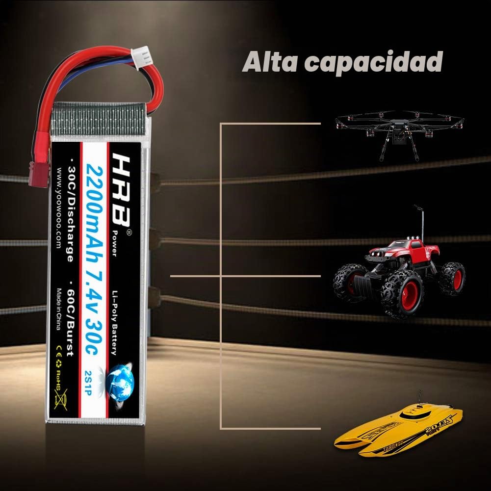 HRB 2PCS 2S 7.4V 2200mAh 30C Batería de lipo con Deans T Plug para RC Helicóptero Avión Coche Barco Camión