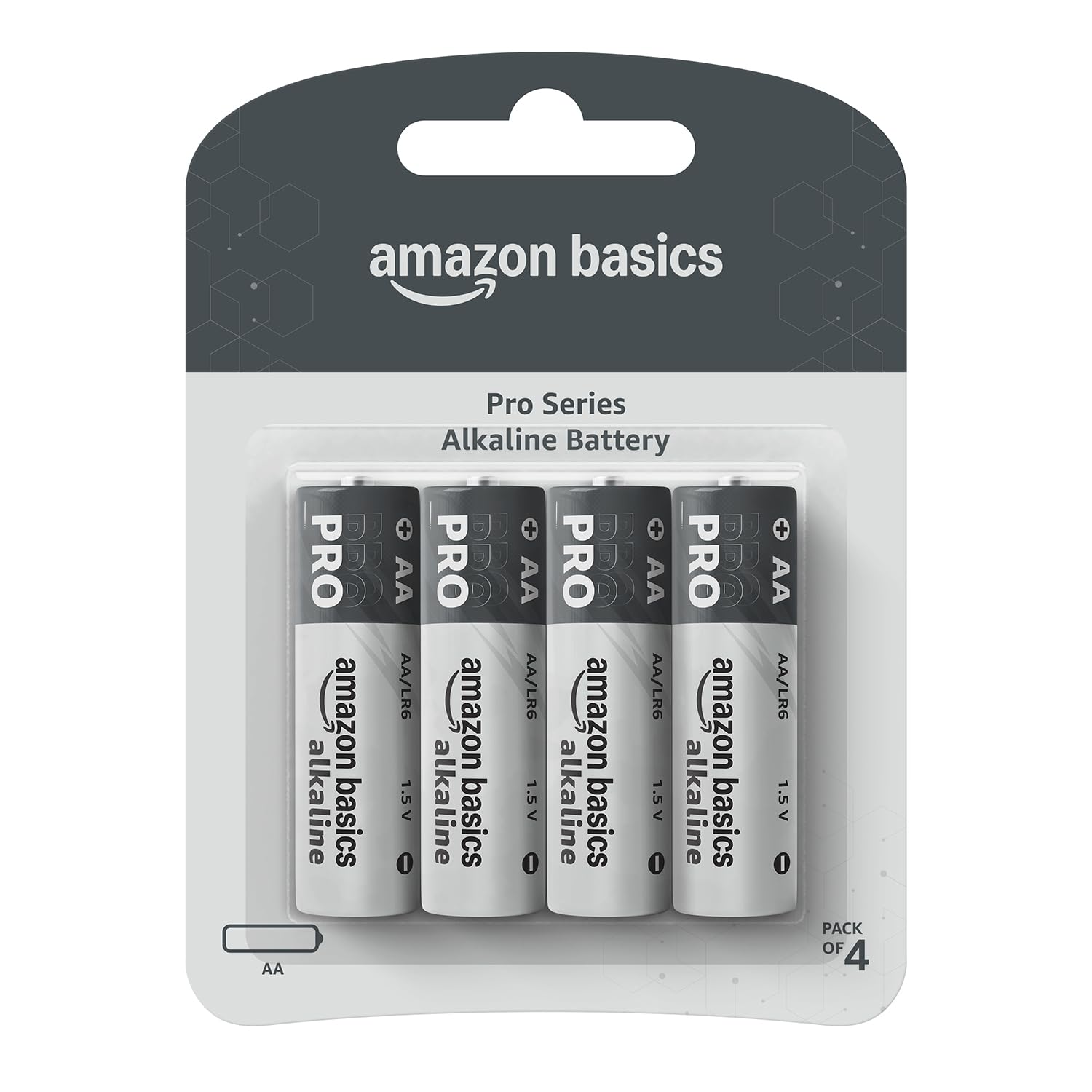 Amazon Basics Pro Series AA Alkaline Battery | Pack of 4 | for High Drain Devices | Toys, Digital Camera, Electric Toothbrush