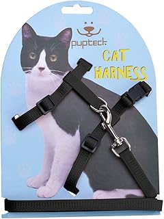 PUPTECK Verstellbares Katzengeschirr mit Leinen-Set - ausbruchsicheres Kitten-Gurtgeschirr für Spaziergänge und Reisen, Schwarz product image