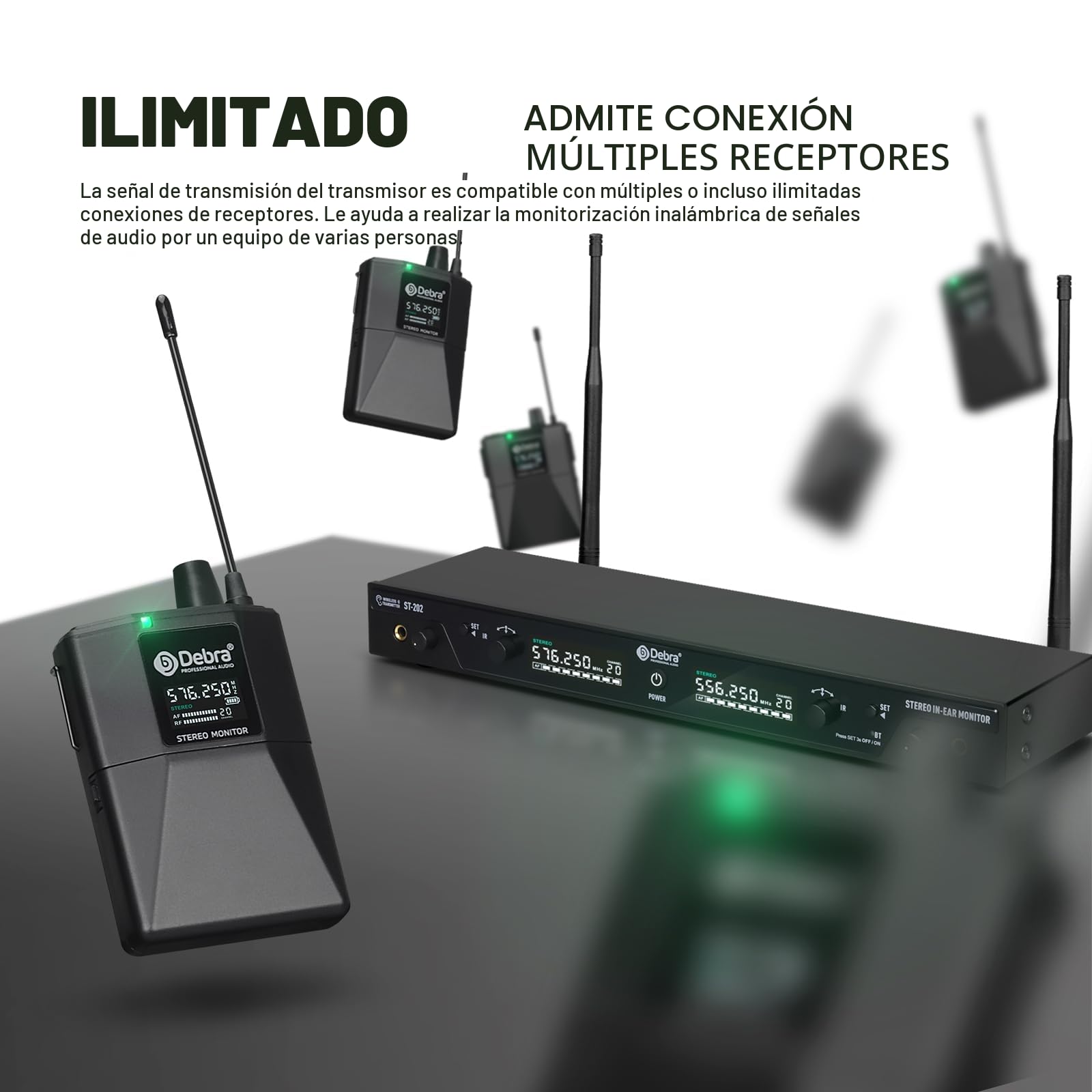 D Debra Sistema In-Ear UHF ST-202, Monitorización, IEM, 4 Bodypack, Receptor, Sin Interferencias, para Escenario y Estudio
