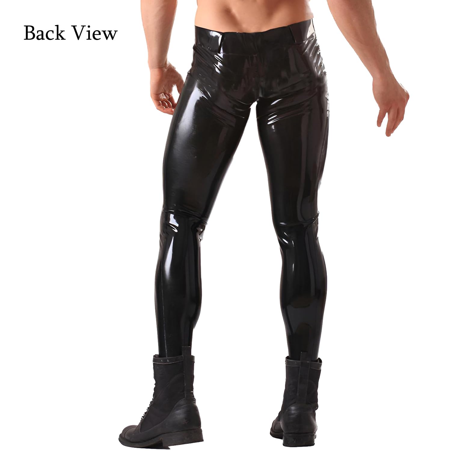 IOKUKI Leggings en Latex pour Hommes,Pantalons en Latex Noirs avec Boutons à La Taille (Chaussettes Non Incluses)