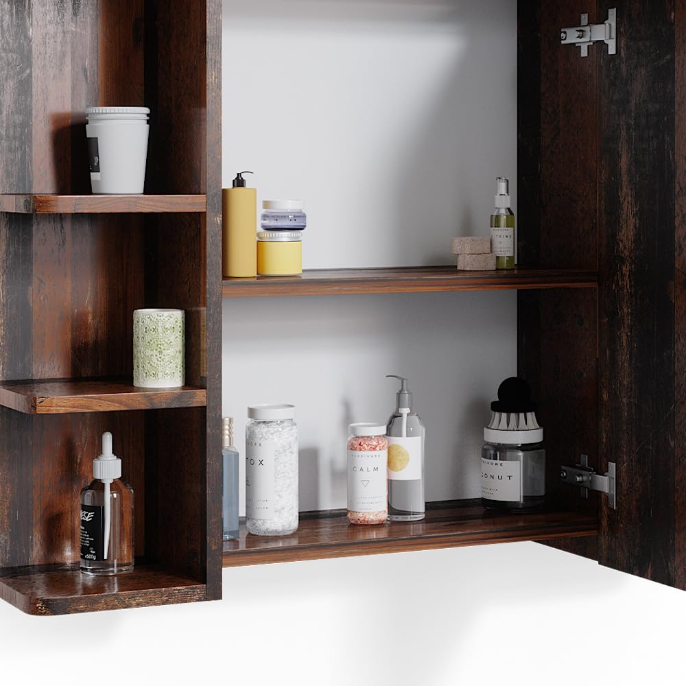 Vicco Specchio contenitore bagno Fynn, Oldstyle, 79.6 x 64 cm, con specchio e ripiani aperti per montaggio a parete