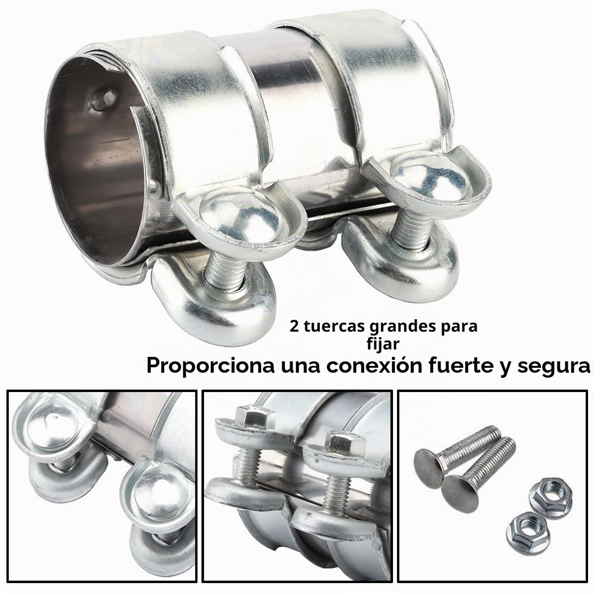 Abrazadera de Tubo de Escape 65mm Abrazadera de Banda de Escape Acero Inoxidable Conector de Tubo de Escape con Junta a Tope Doble Abrazadera de Escape Silenciador