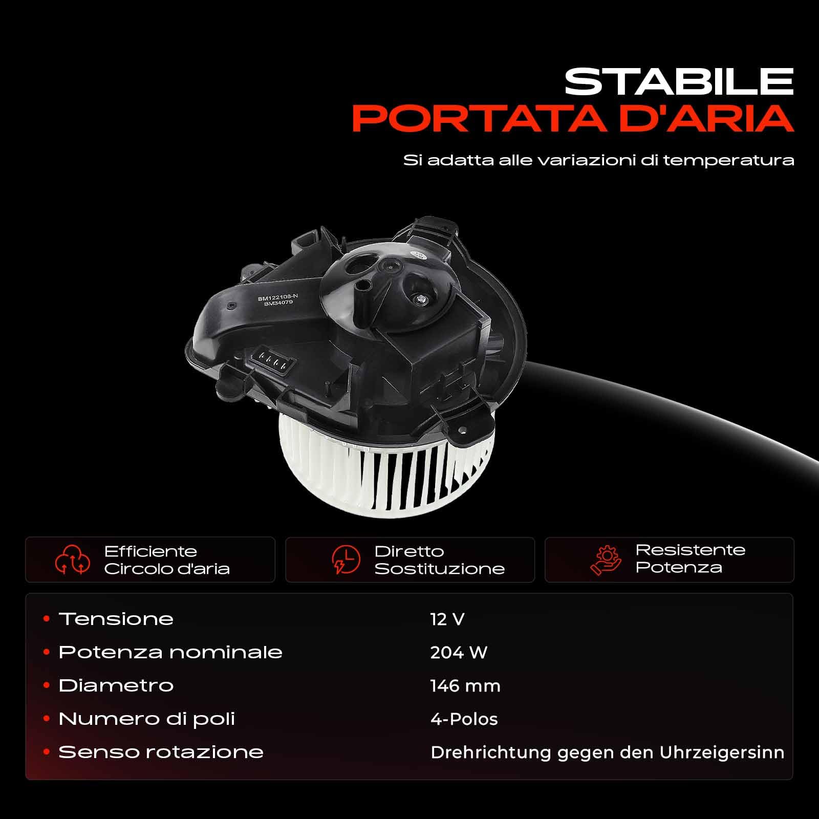 Frankberg Motore del ventilatore Ventilatore del riscaldamento Compatibile con BR.A.Vo II 198 Stilo Multi Wagon 192 Stilo 192 Replace# 77363824