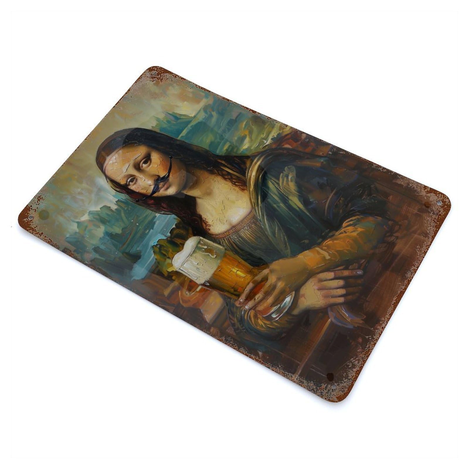 Mona Lisa Beer Mustache Decorative Tin Sign 11.8"x7.9", for Bistro, Counter And Cafe Decor, Classic Wall Plaque