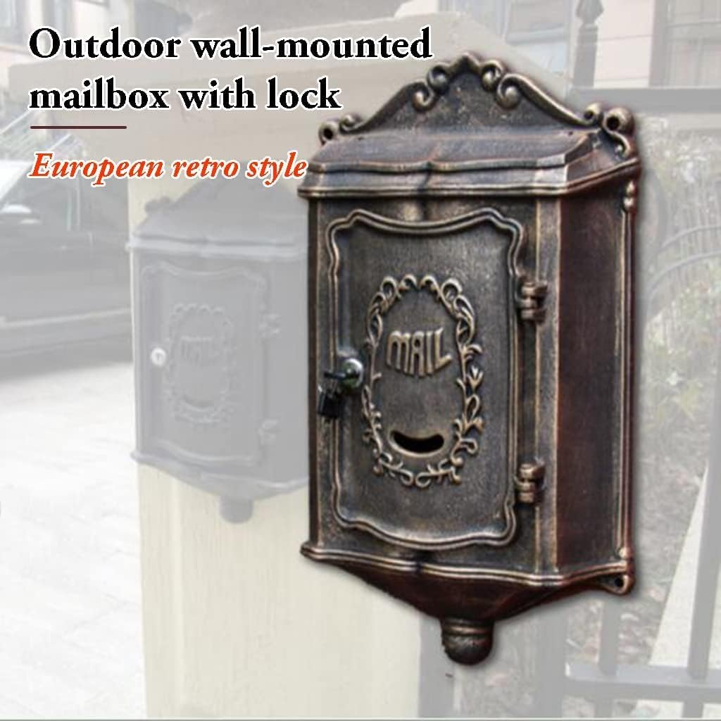 Large Capacity Post Box Vintage Packing accessoriesOutdoor Lockable Aluminum Galvanized Sheet Drop Box Home Garden Decoration Practical Decoration (Red Copper Color)