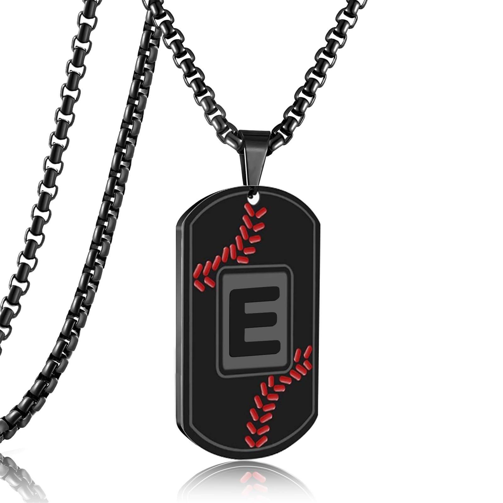 RWQIAN Baseball Necklace for Boys,Initial A-Z Dog Tag Necklace for Men,Baseball Athletes Accessories Personalized Military Pendant 24 Inch Chain,Graduation Jewelry for Teenage Boys Father's Day Gifts