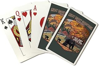 Great Smoky Mountains, Tennessee, Park Entrance and Bear Family, Contour (52 Playing Cards, Poker Size Card Deck with Jokers)