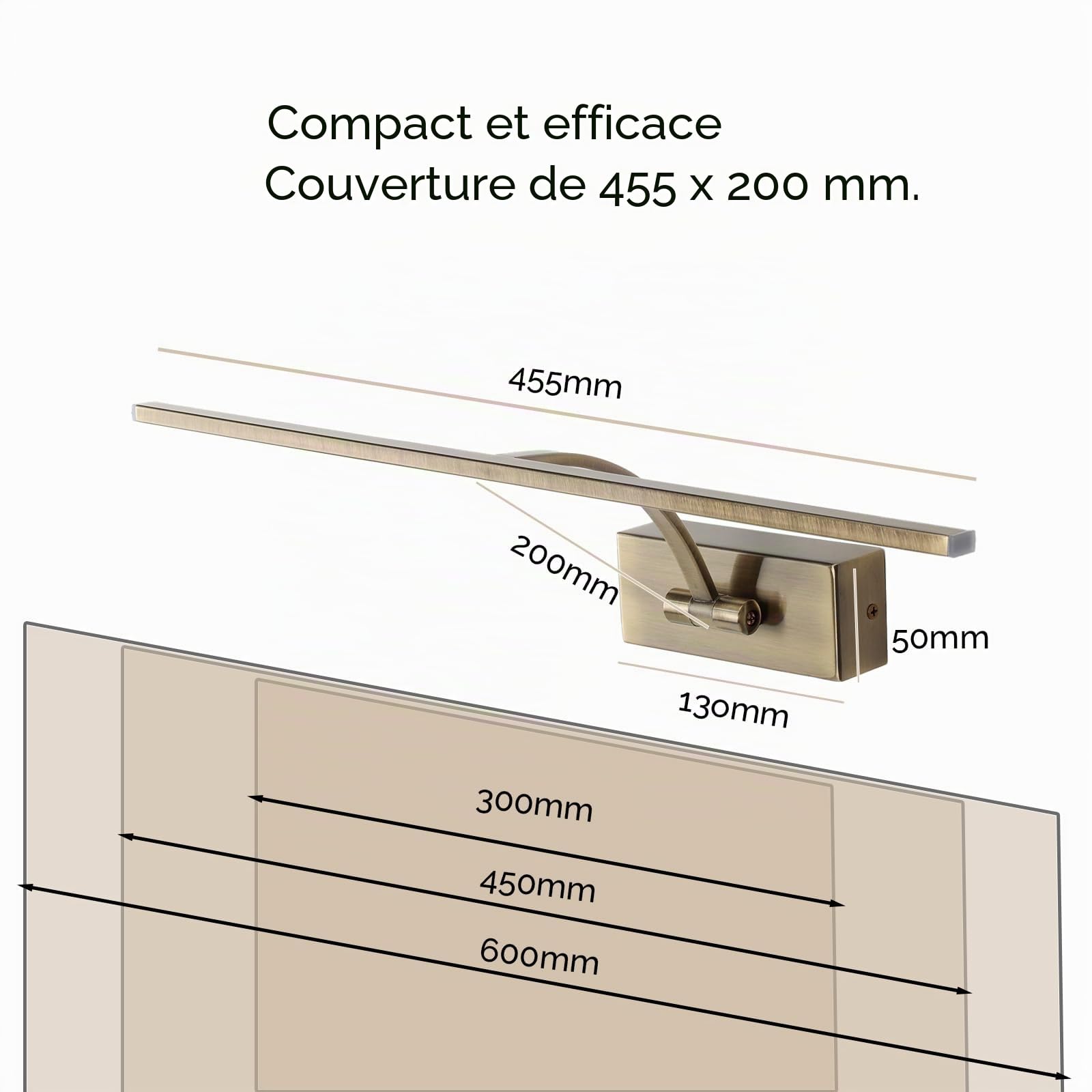 Alpinaluz Applique murale LED pour éclairage de tableaux, miroirs et meubles, 8 W, 455 mm, lumière chaude 2 700 K, angle réglable, acier avec finition bronze vieilli, driver KGP intégré