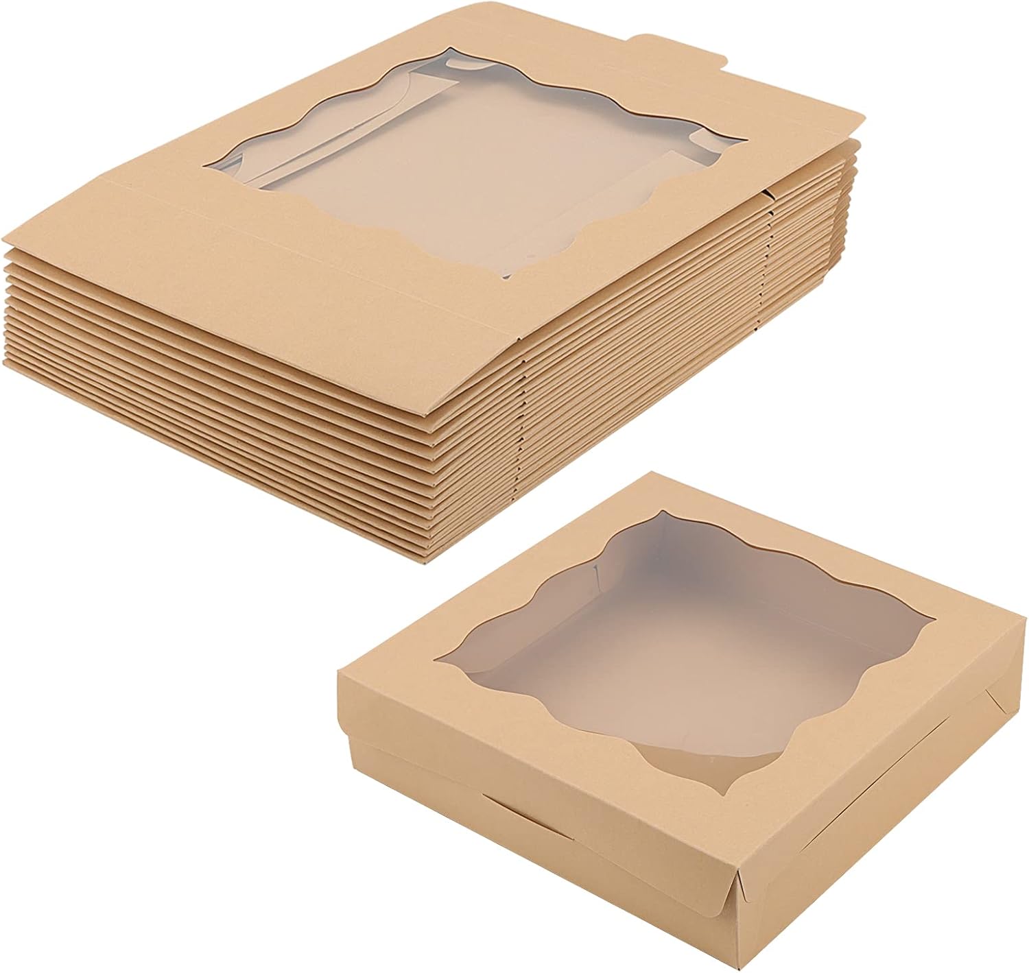 MUKCHAP 15 PCS 10 x 10 x 2.5 Inch Kraft Bakery Boxes, Brown Cookie Pie