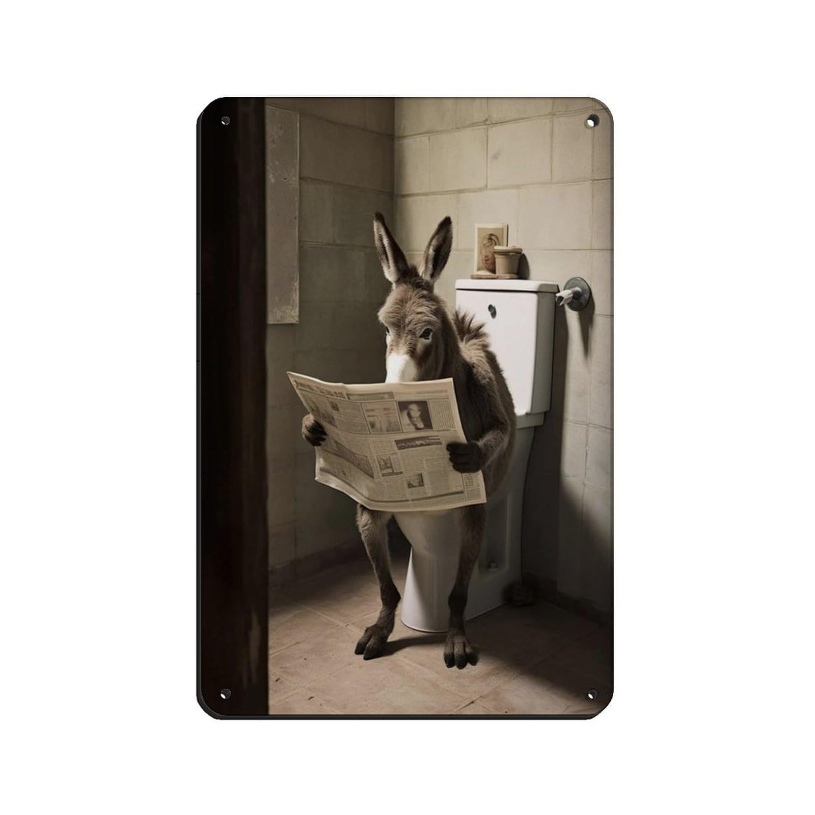 Lxwnze 20L X 30W Cm Donkey Sitting On The Toilet Reading A Newspaper Retro Poster Metal Tin Sign Chic Art Retro Iron Painting Bar People Cave Cafe Family Garage Poster Wall Decoration 8X12inch(20X30cm)