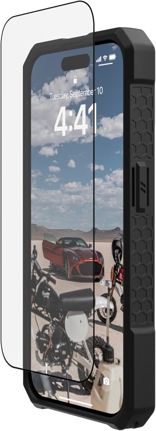 URBAN ARMOR GEAR UAG Compatible with iPhone 15 Pro Screen Protector Glass Shield Plus 6.1" Premium Double 9H Tempered Glass Ultra-Clear HD Anti-Fingerprint Anti-Glare Clear/Black