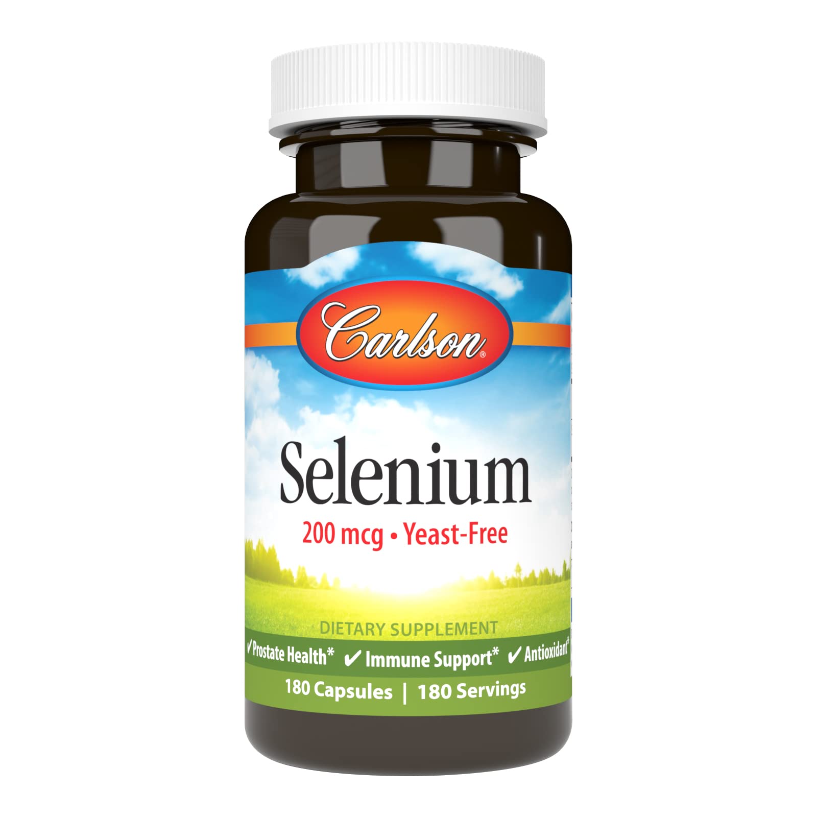 Carlson Selenium, 200 mcg, Yeast-Free, Prostate Health, 180 Capsules 180 Count (Pack of 1)