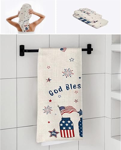 Miniatura 7 de Patriotic Flag Red Blue Bath Towels for Bathroom Set - Luxury Microfiber Towels Gifts for Women,Quick Dry Beach Kitchen Hand Hair Face Yoga Workout