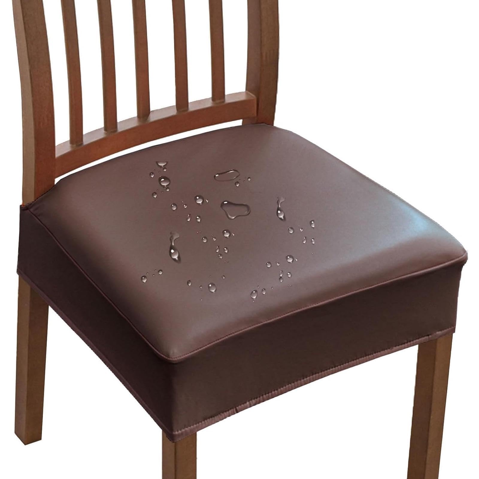 Housses de chaise imperméables et antidérapantes en cuir synthétique café x4
