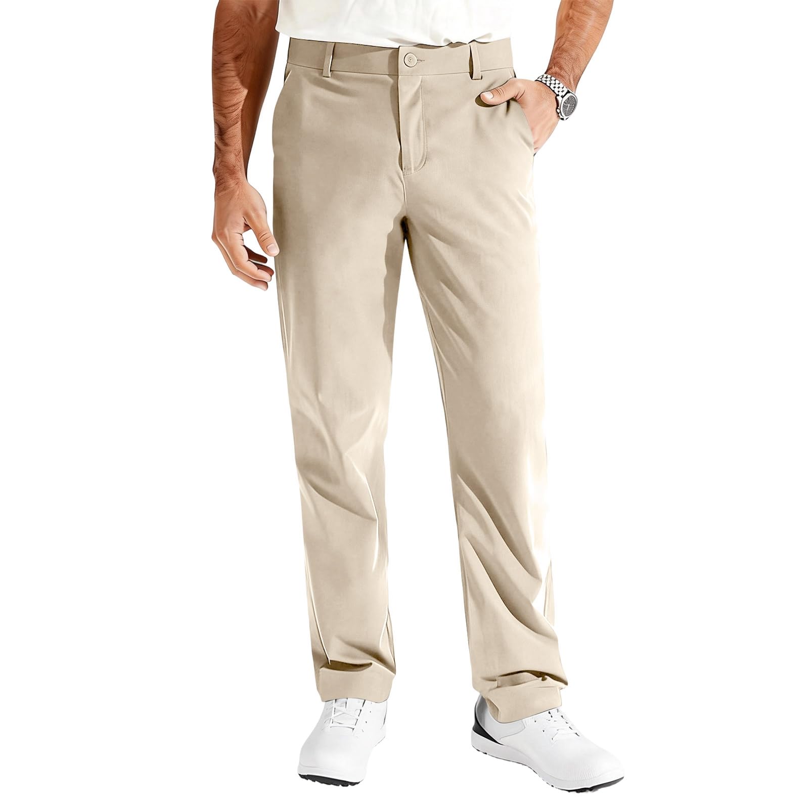 Golf Pants Men Flat Front Stretch Dress Casual Trousers Lightweight Business Work Slacks with 4 Pockets Office Dress