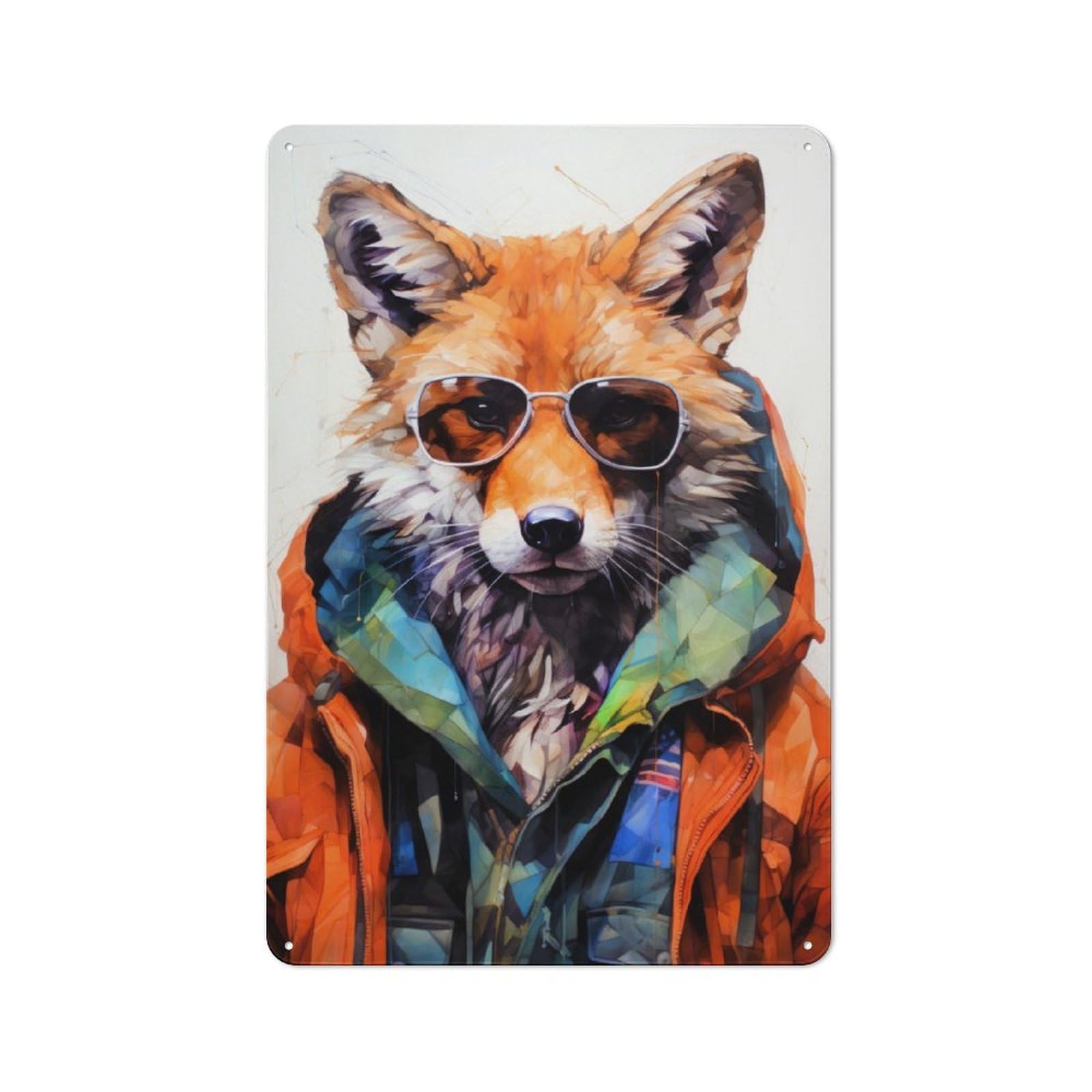 Junmoney Animal Fox Decorative Metal Sign 30X20cm, Creative Studio Wall Plaque For Hobby Room, Office, Lounge Or Living Room