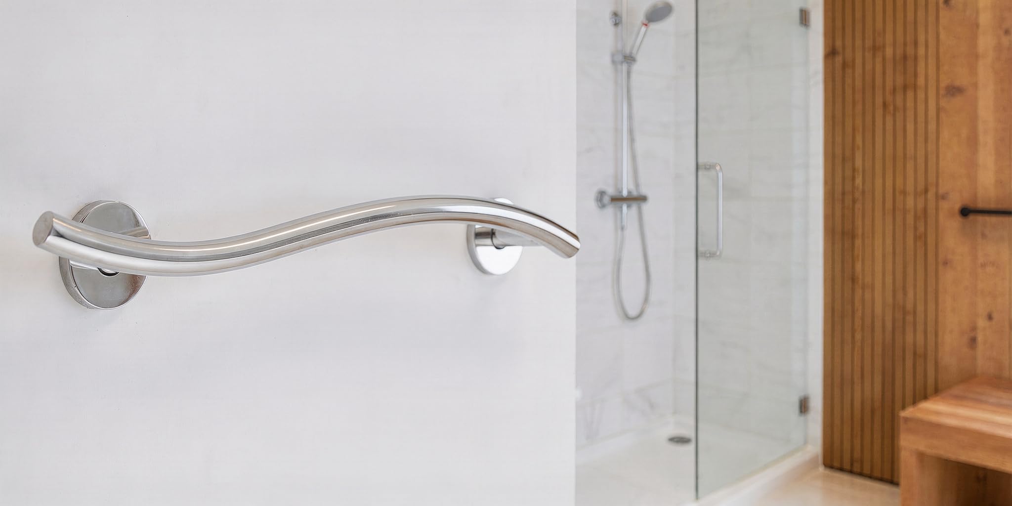 Asidero de Seguridad Curvo de Acero Inoxidable Cromado 26 cm | Barra de Agarre de Apoyo Ergonómica para Ducha, Bañera y Baño |