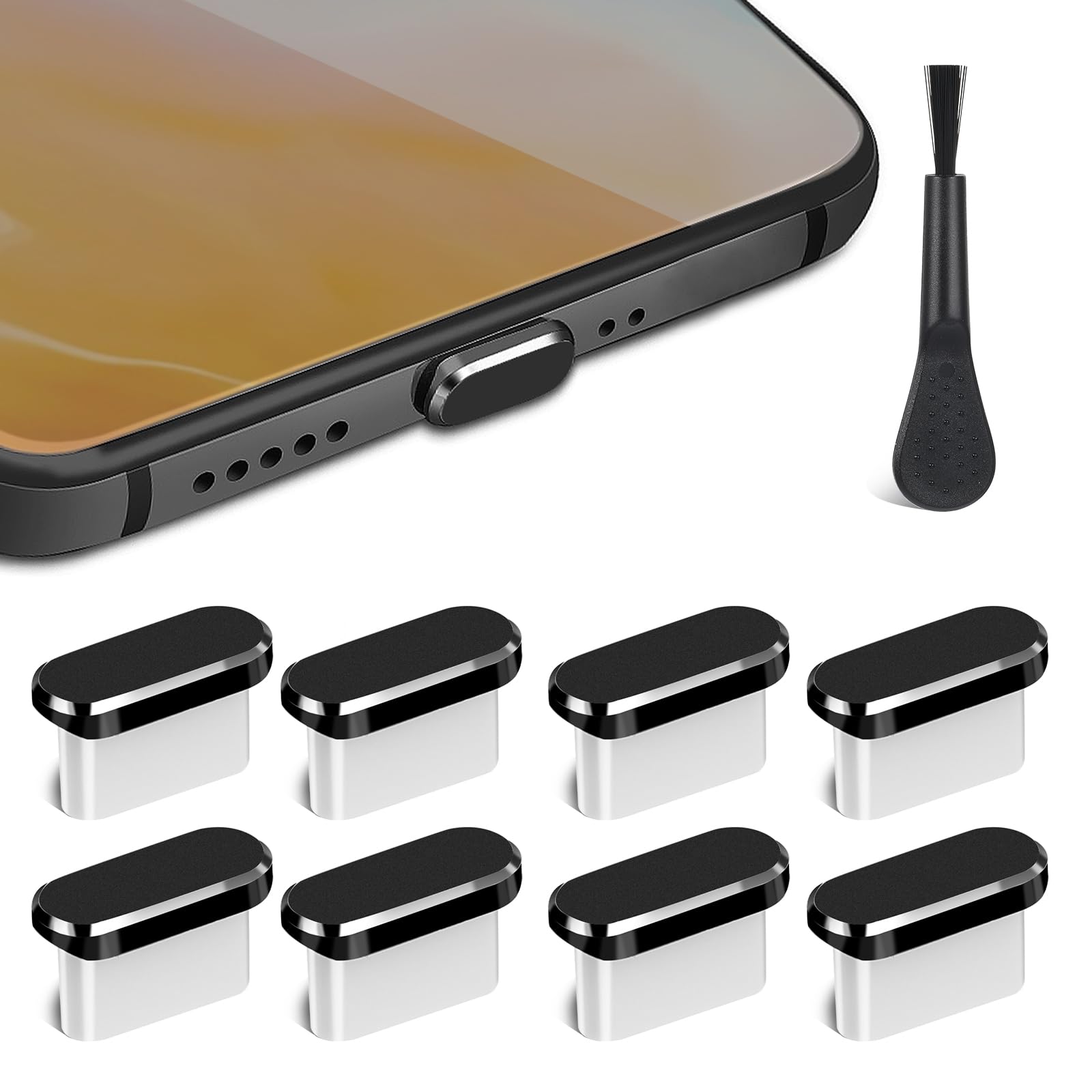 Sibba USB C Dust Plug 8 Pcs Type C Anti Dust Cover Protector Cap Charging Port Cleaning Brush Maintenance Upkeep Repairs Kit All Purpose Model Compatible USB C Devices for Phone Laptop