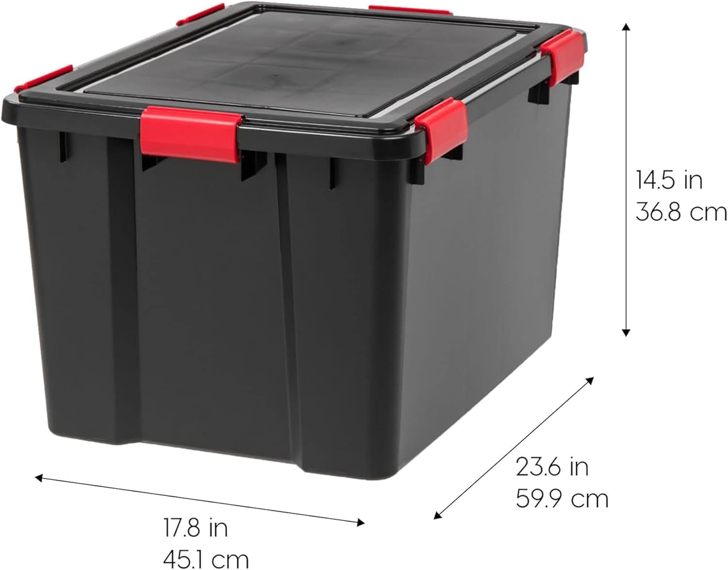 IRIS USA WeatherPro 74 Qt Storage Bins with Lids, 6 Pack, BPA-Free Plastic Gasket Box with Tight Latch and Seal, Stackable Nestable Tote Tub - Black/Red