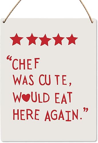 Miniatura 6 de Letrero de cocina con texto en inglés "Chef Was Cute Would Eat Here Again", decoración de pared en blanco y negro, 8 x 10 pulgadas