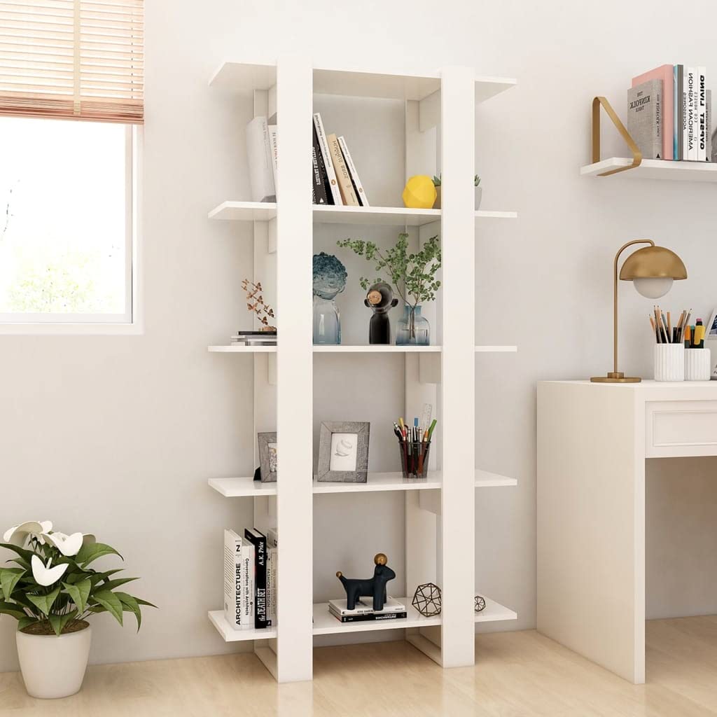 Bücherregal Raumteiler Weiß 80x30x160 cm aus Holzwerkstoff, schlankes Design, viel Stauraum für Bücher, Zeitschriften und Dekoration, pflegeleicht mit feuchtem Tuch, ideal