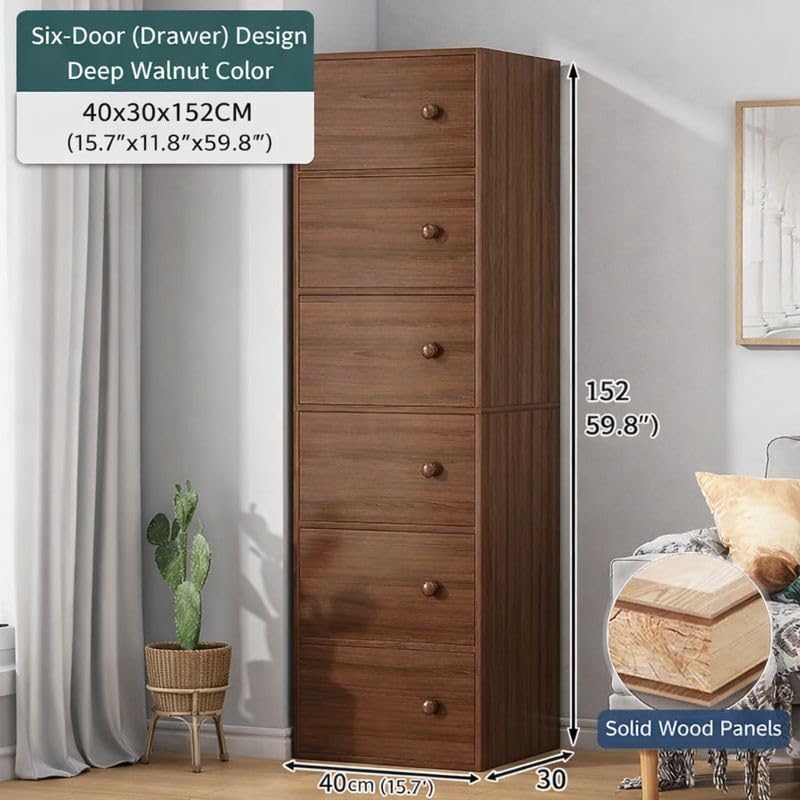 Image of Mevigo 6-Door Morden Wooden Collapsible Wardrobe for Storage /Space Saving Wooden Wardrobe with Doors /Collpsible Storage Organiser /Closet for Bedroom /Living Room -Wallnut