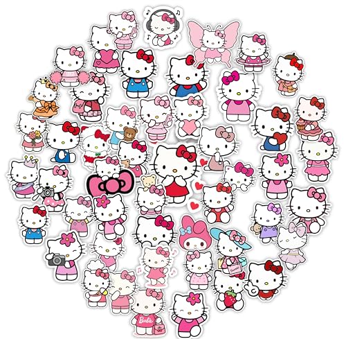 Image of Lerito Hello Kitty Sticker Pack of 50, Vinyl Decals for Laptops, Water Bottles, Bikes, Waterproof, for Kids and Teens