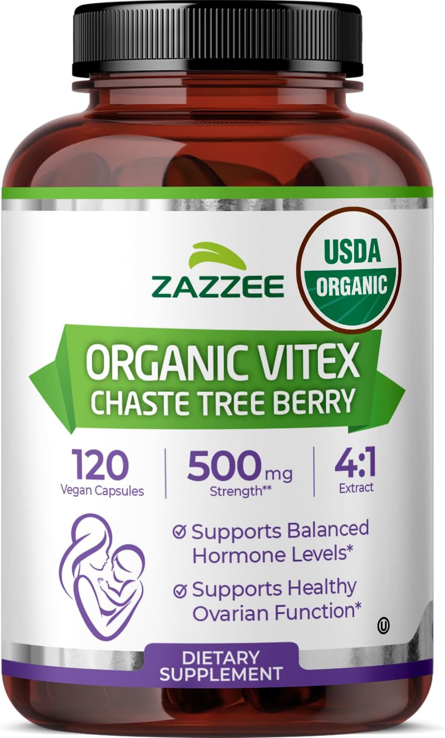 Zazzee USDA Organic Vitex Chasteberry, 120 Vegan Capsules, 4 Month Supply